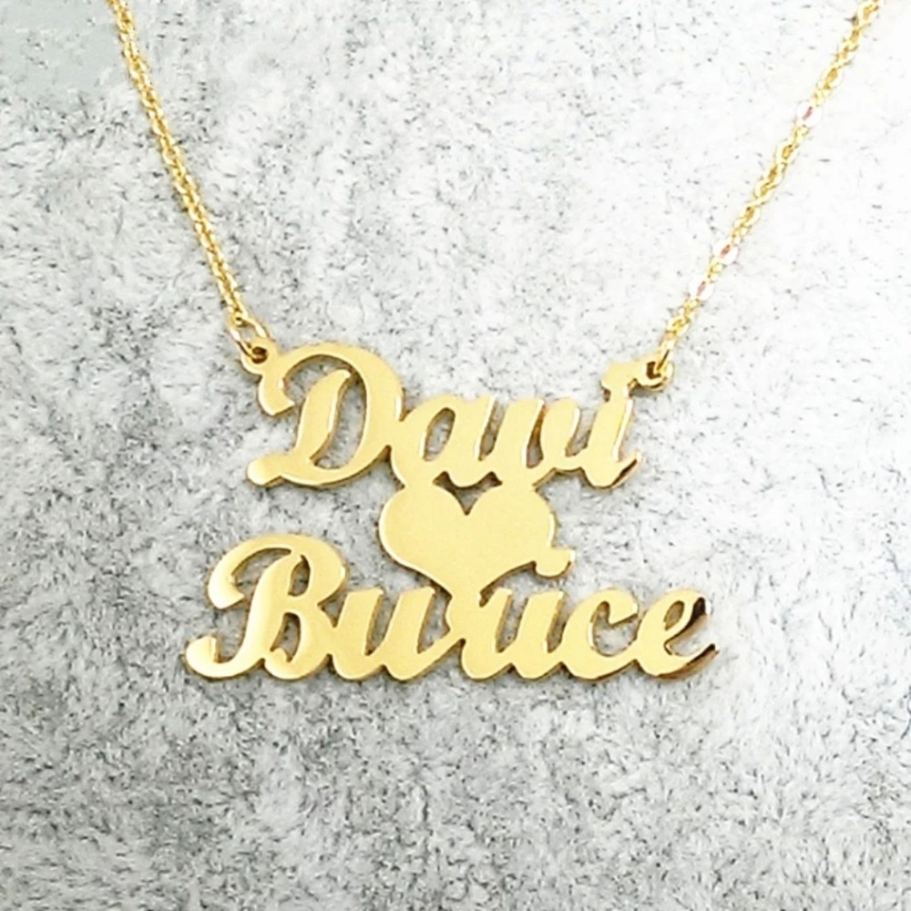 Personalized name necklace 2 names with heart